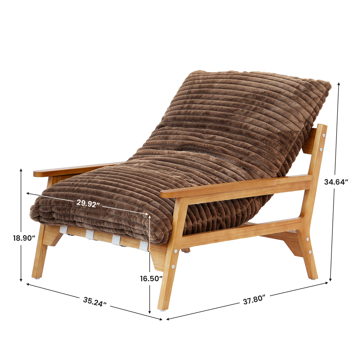 White Ash Wood Frame Chaise Lounge Accent Chair with Striped Cushion