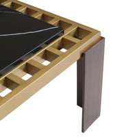 Modern Coffee Table with Artificial Marble Tops, Stainless Steel Grid, and Iron Legs