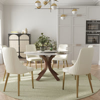 2 Sizes & 3 Colors Round Marble-Pattern Dining Table – Optional Rotating Lazy Susan, 2-Tone X-Shaped Metal Legs
