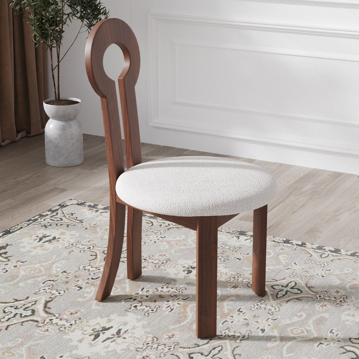 Vintage Wooden Hollow Back Dining Chair Set of 2 – Sherpa Cushion Artistic Design for Dining Room & Living Room