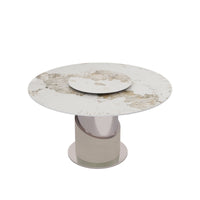 2 Sizes & 3 Colors Sintered Stone Dining Table Optional Rotating Tray Light Luxury Round Table Set for Home