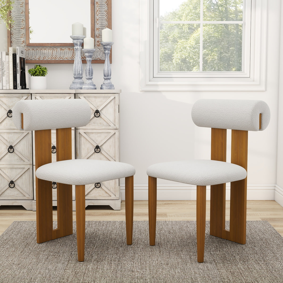 Modern Light Luxury Teddy Fabric Dining Chair Set of 2