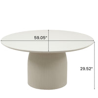 Ribbed Pedestal Round Dining Table – Cream White Minimalist Single Dining Table