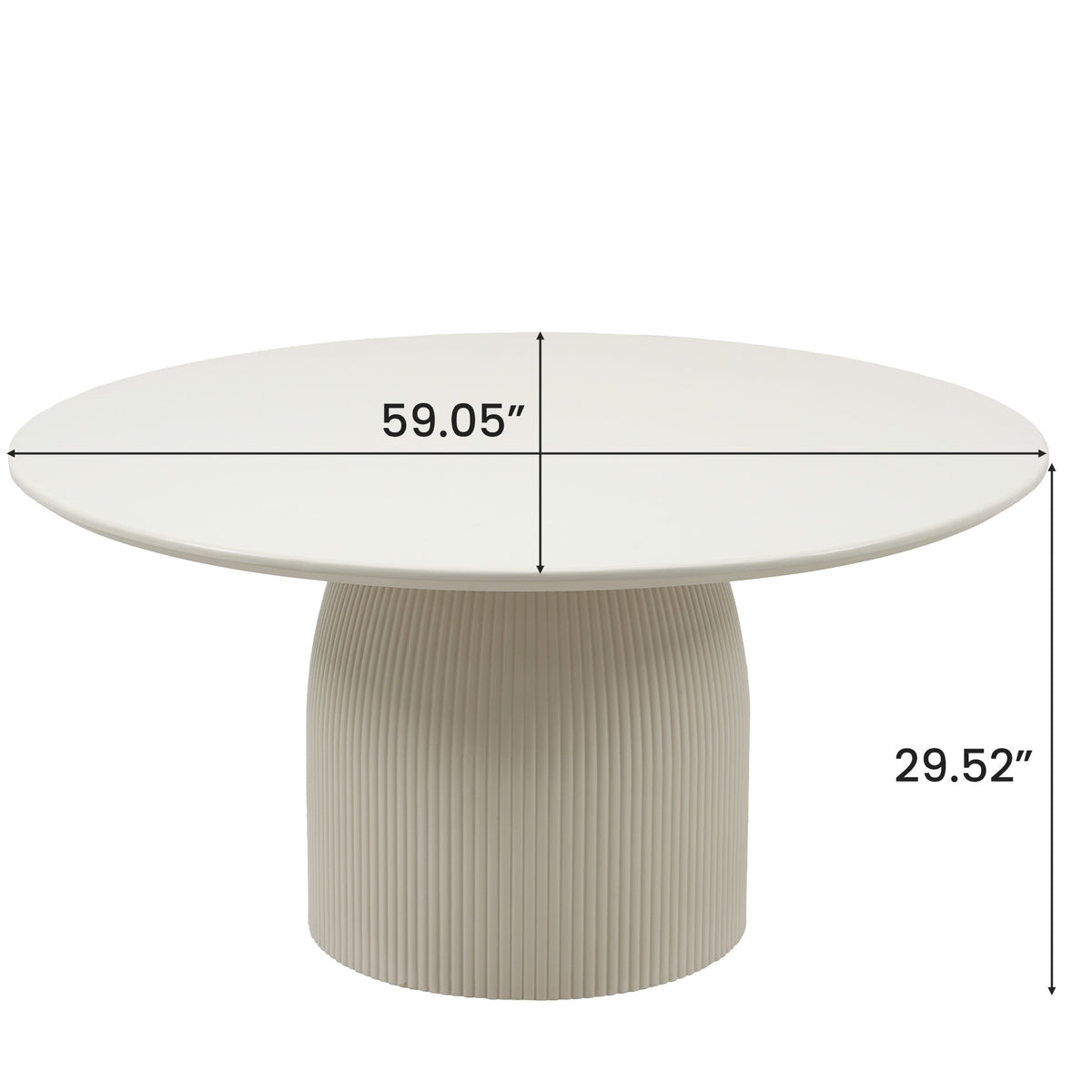 Ribbed Pedestal Round Dining Table – Cream White Minimalist Single Dining Table