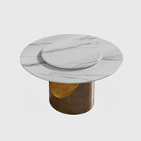 Modern Round MarbleDining Table with Turntable Painted Iron Leg for Dining Room