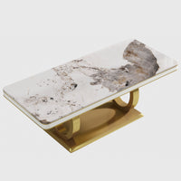 Modern Marble Dining Table, U-Shape Stainless Steel Base for Dining Room