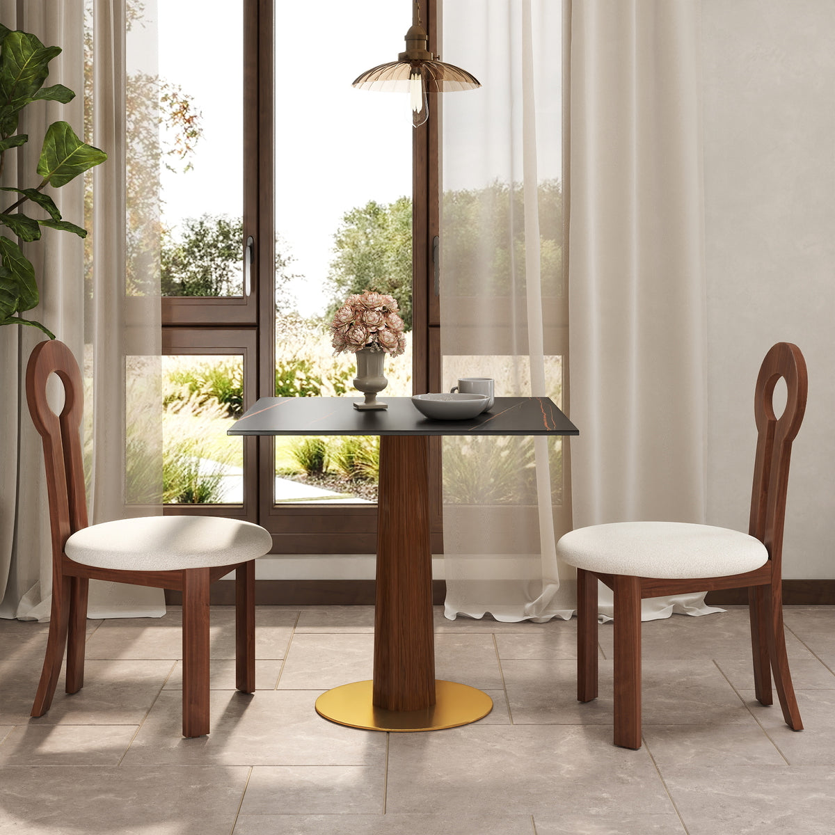 Light Luxury Conversation Table – Multi-Shape & Material Options + Column-Pattern Solid Wood Leg, Light Retro Leisure Table