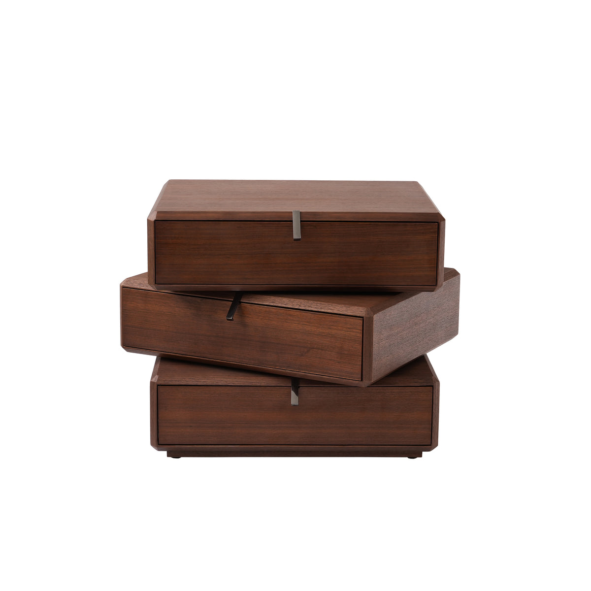Rotating 3-Drawer Walnut Nightstand – Modern Rotatable Bedside Table with Metal Handles