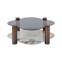 Two-Tier Coffee Table with Glass & Artificial Marble Tops, 2 Color Options (Bronze/White)