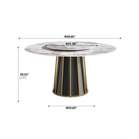 2 Sizes & 3 Colors Round Marble-Pattern Dining Table – Optional Rotating Lazy Susan, Black & Gold Metal Pedestal Base