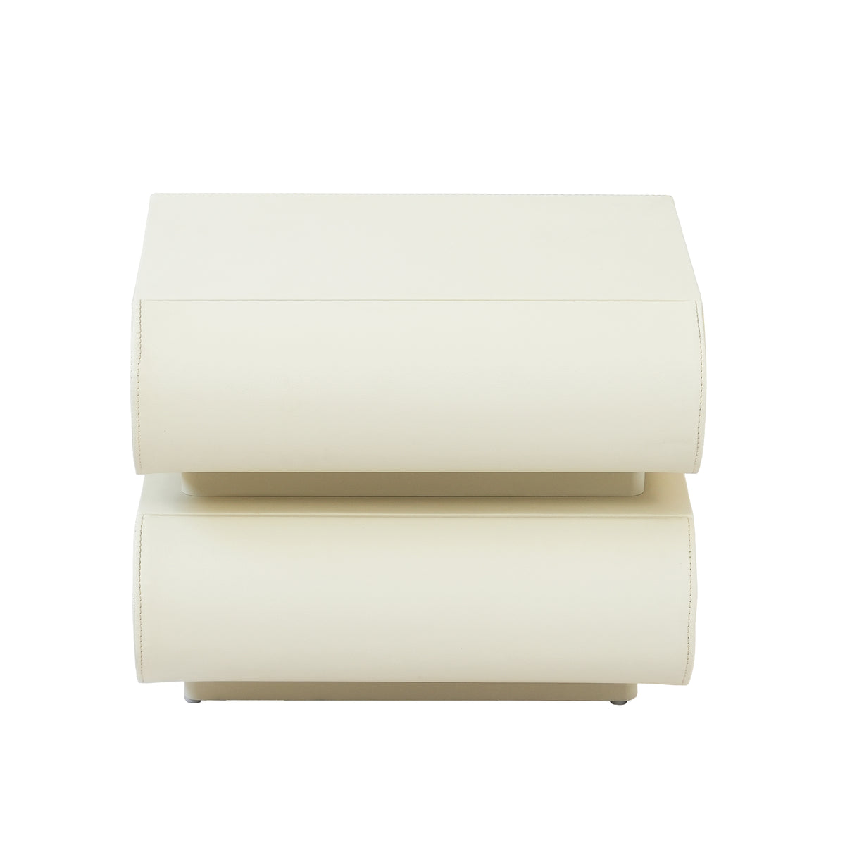 Cream Upholstered 2-Drawer Nightstand with Curved Handles – Modern Bedside Table