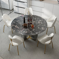 Mirrored Base Round Dining Table – 2 Color/Size Marble Tabletop Options, Optional Lazy Susan