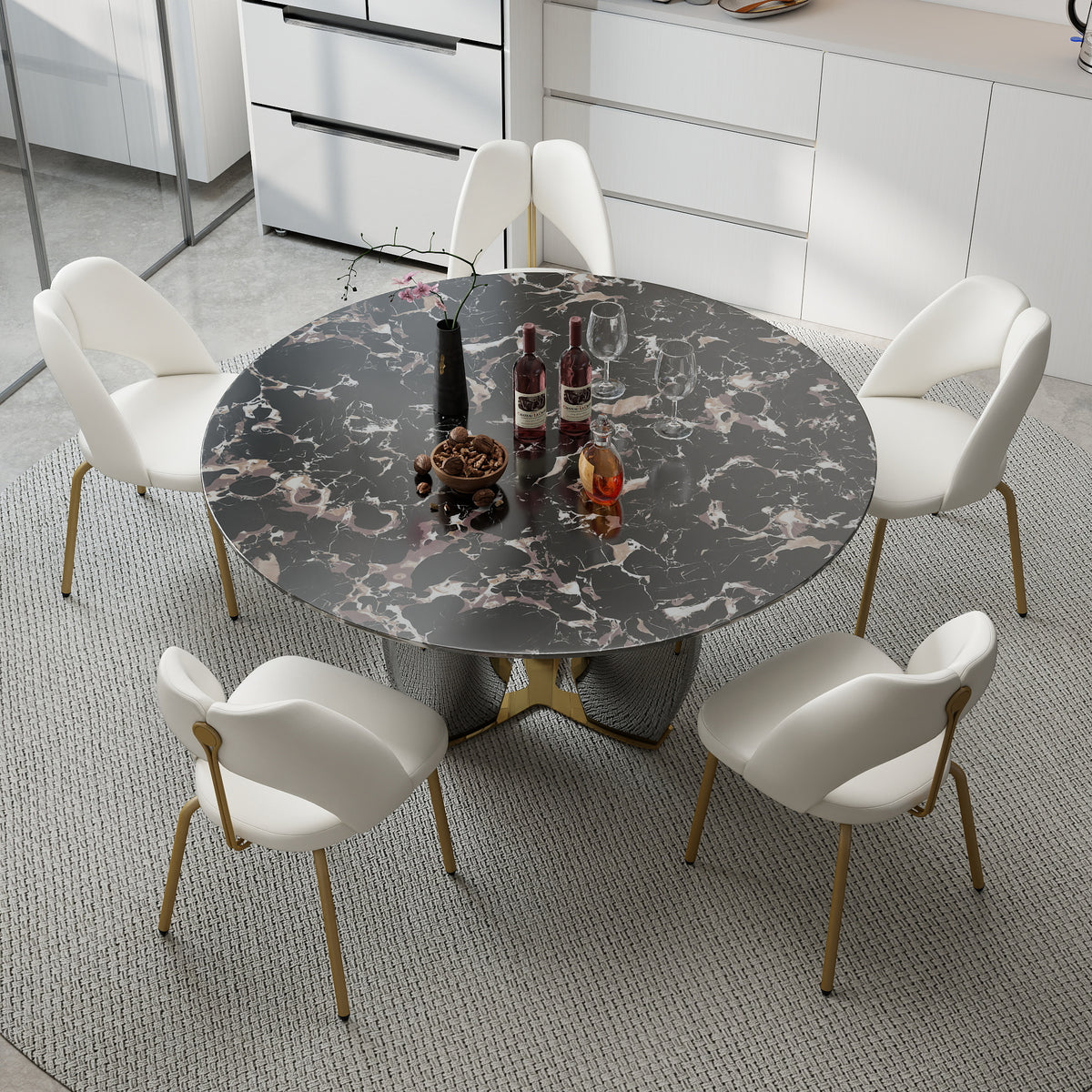 Mirrored Base Round Dining Table – 2 Color/Size Marble Tabletop Options, Optional Lazy Susan