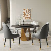 3 Color Round Tabletop Dining Table (53/59inch) – Optional Rotating Lazy Susan, 2-Tone Legs (Black/Antique Brass) for Modern Home