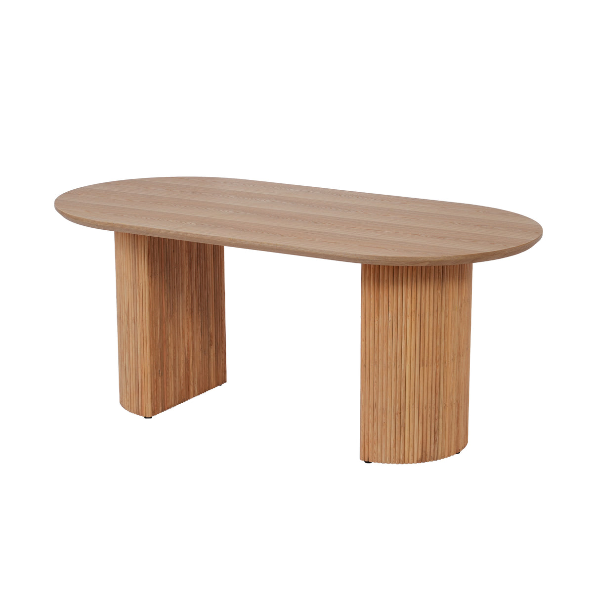 Modern Oval Fluted Pedestal Dining Table – Solid Wood Grain Tabletop for Dining Room