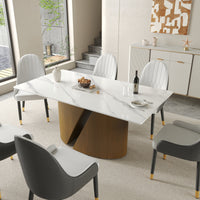2 Sizes & 3 Colors Rectangular Dining Table – Artistic Gold Pedestal Base