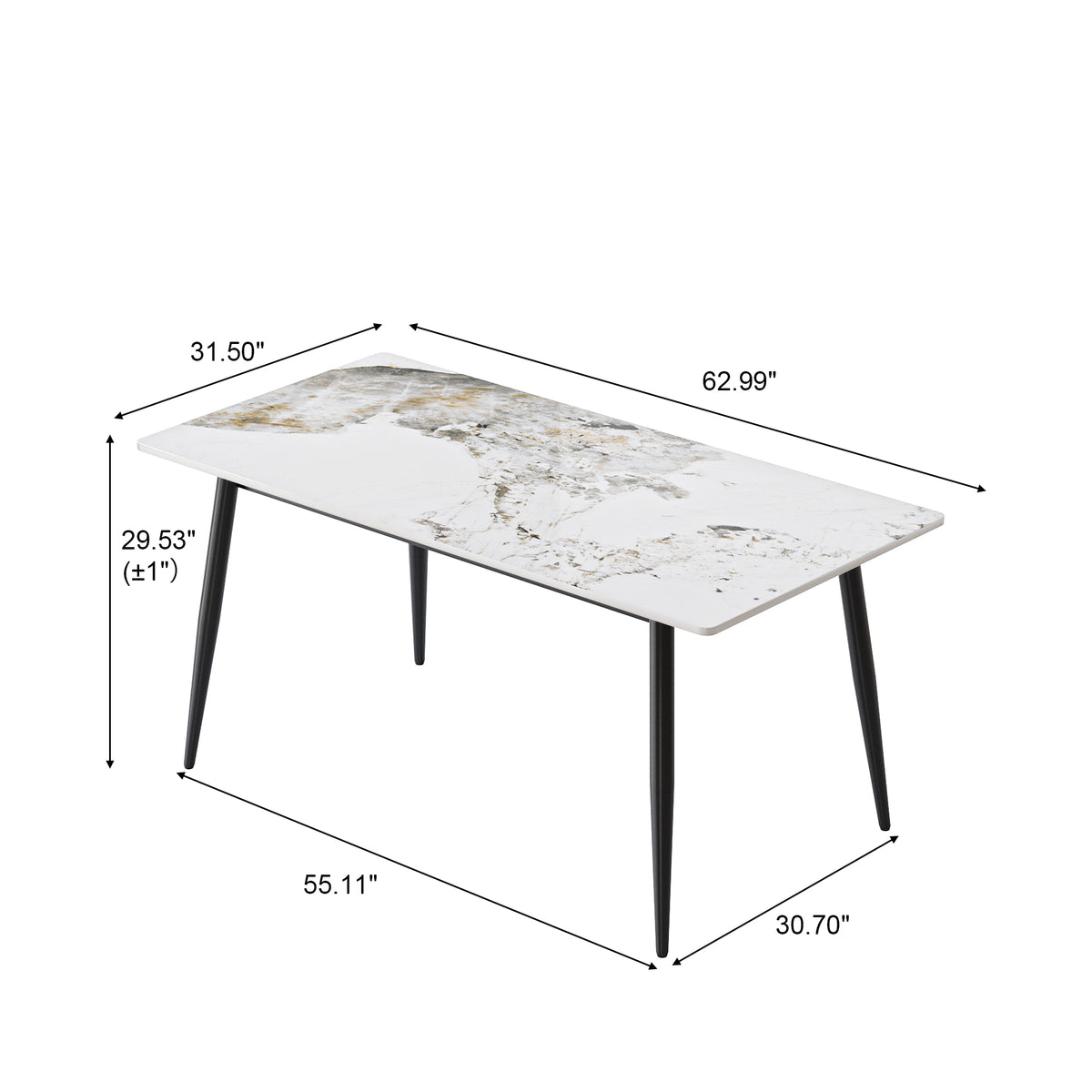 3 Sizes & 3 Colors Rectangular Dining Table – 2-Tone Tapered Metal Legs