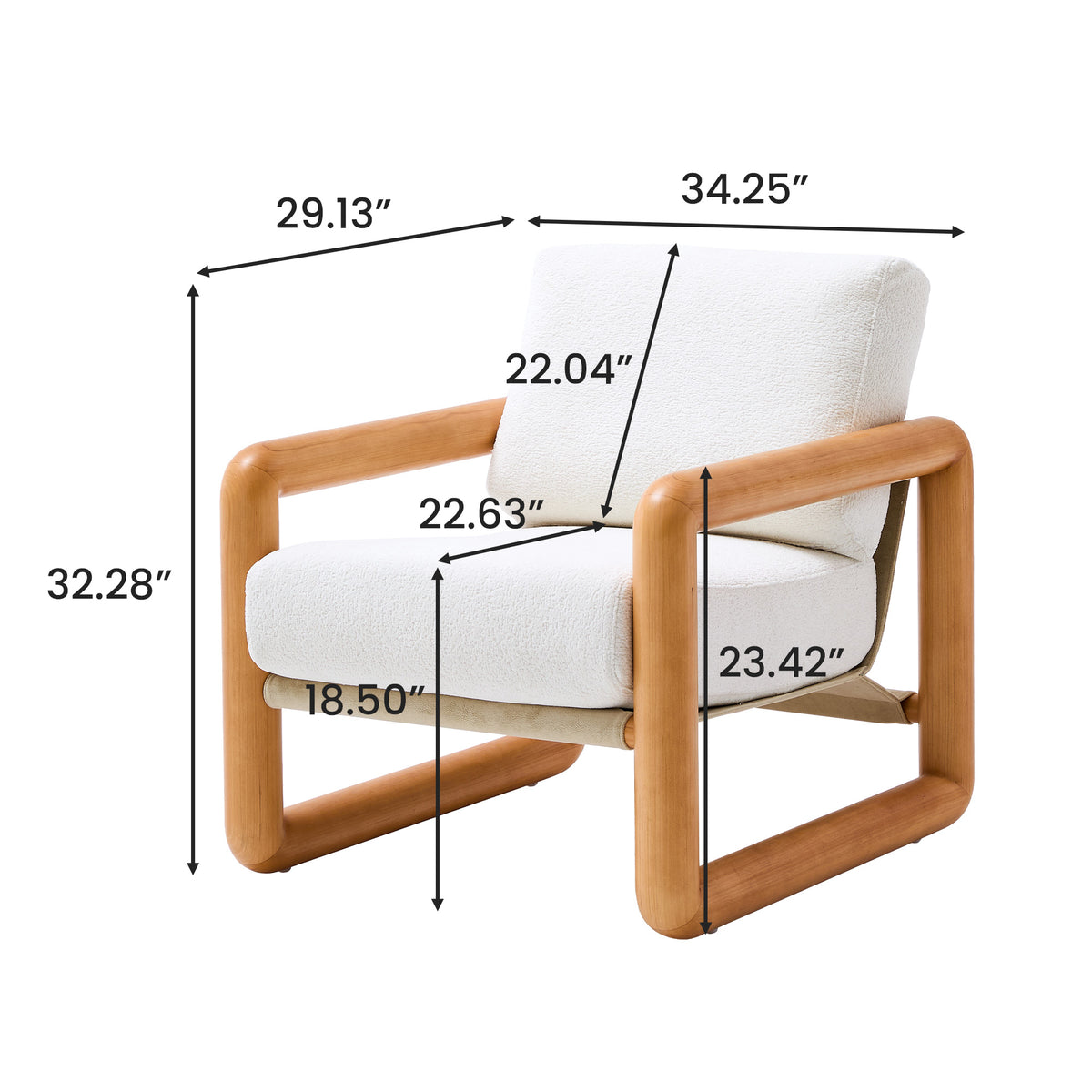 Modern Solid Wood Frame Single Sofa Chair – Sherpa Fabric, Minimalist Design for Living Room & Study