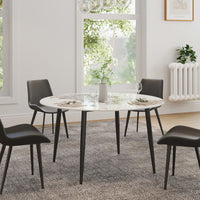 2 Sizes Round Sintered Stone Dining Table – Optional Rotating Lazy Susan, Black Metal Legs, Marble Pattern Tabletop for Modern Home