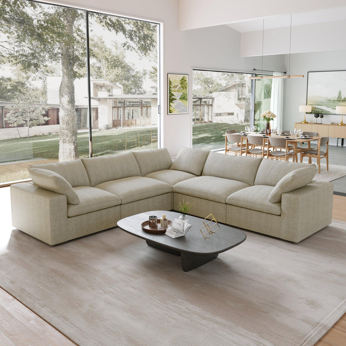Sky Cloud Sectional Sofa | Washable Cover 120-Inch Linen Corner Sectionals 5-Seaters