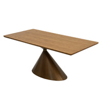 Rectangular Wood Dining Table, Conical Metal Pedestal Dining Table