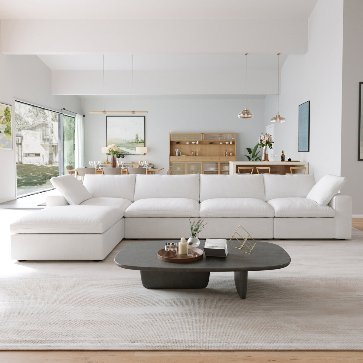 Sky Cloud Sectional Sofa | Modular Washable 160-Inch Linen L-Shaped Sectionals 5-Seaters