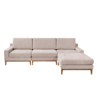 L-Shaped Linen-Look Sectional Sofa with Solid Wood Legs, Modular Chaise Couch for Living Room