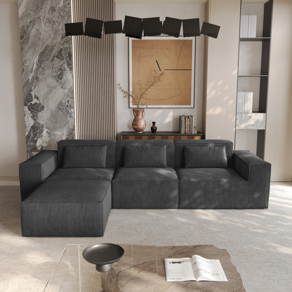 Compressible Modular Sectional Sofa – Cloud Velvet Fabric + Flexible Assembly, Minimalist Relaxed Vibe Living Room Sofa