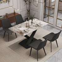 3 Sizes & 3 Colors Rectangular Dining Table – 2-Tone X-Shaped Metal Pedestal Base