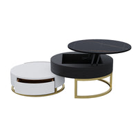 Lift-Top Nesting Coffee Table with Storage – 2 Tabletop Options (Black/White Sintered Stone)