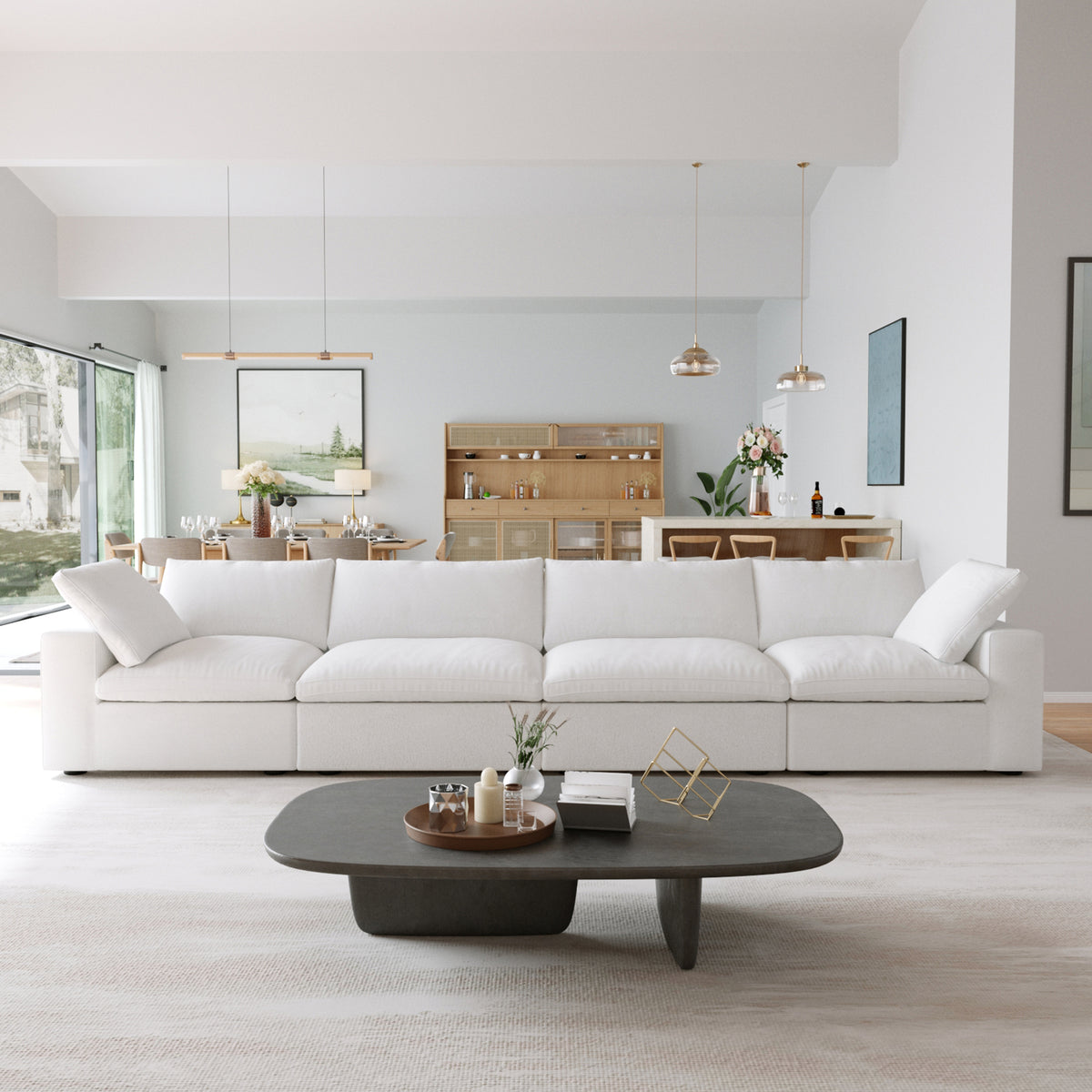 Sky Cloud Sectional Sofa | Replaceable Cover 160-Inch Linen Sleepers 4-Seaters