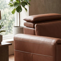 4-Seater Leather Look Sofa with Adjustable Headrests & Side Pocket Storage