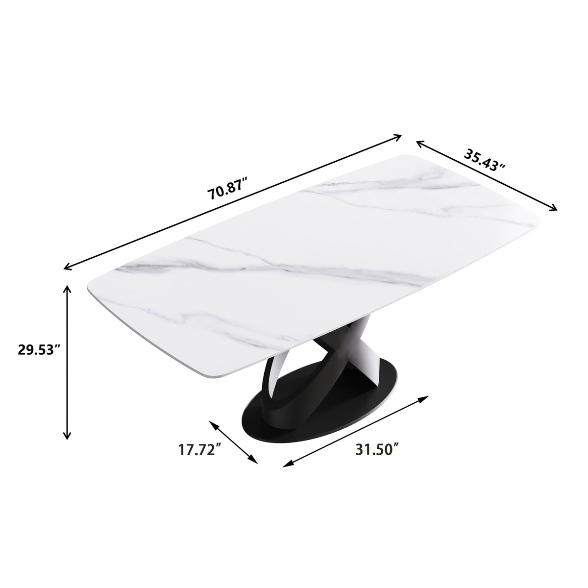 63/70.9inch Sizes & 3 Colors Rectangular Marble Dining Table – Gold/Black Carbon Steel X-Base