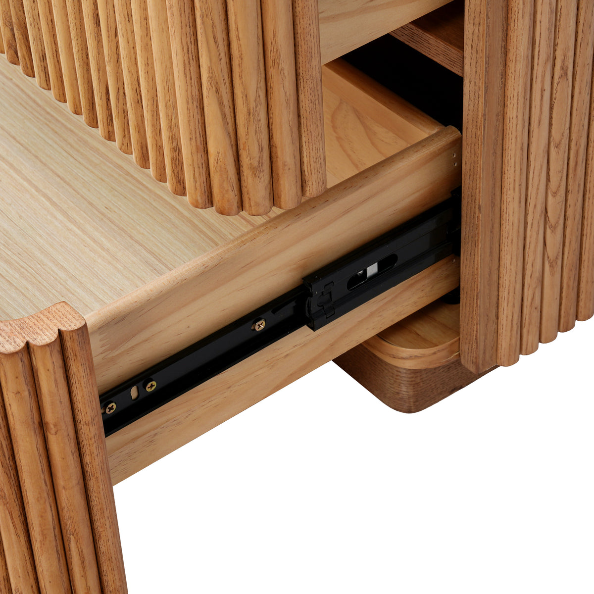 Fluted Wood 2-Drawer Nightstand, Smooth Curved Trim Wooden Bedside Storage Cabinet for Minimalist Bedroom