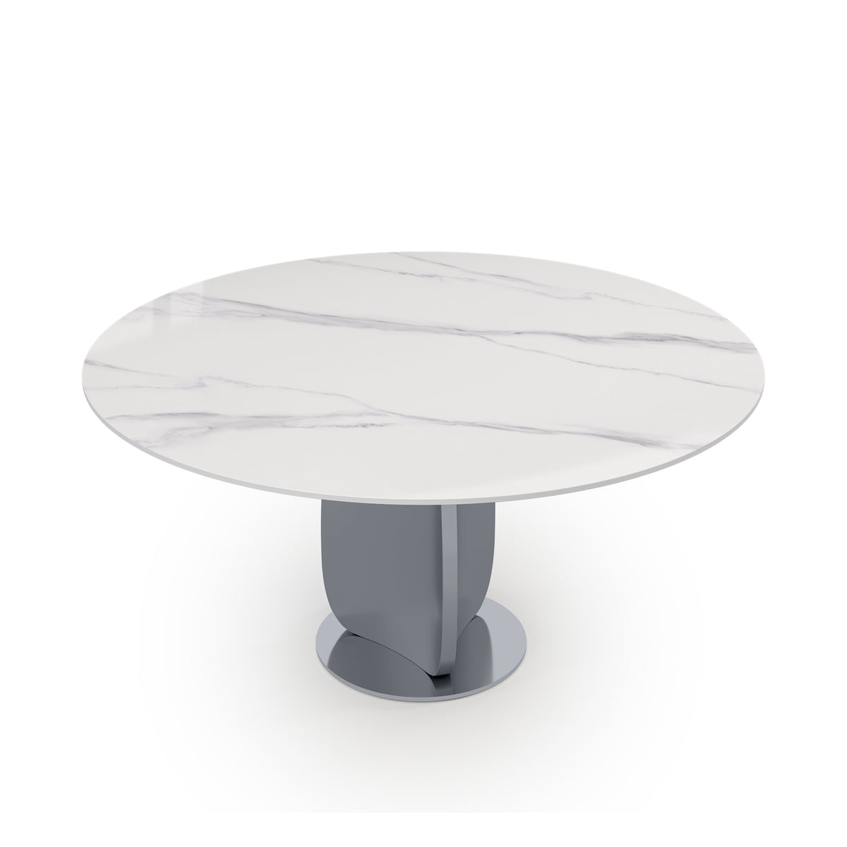 2 Sizes & 3 Colors Round Sintered Stone Dining Table – Optional Rotating Lazy Susan, Polished Gray Stainless Steel Pedestal Base, Marble Pattern Tabletop for Home Kitchen & Dining Room