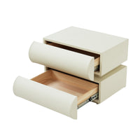 Cream Upholstered 2-Drawer Nightstand with Curved Handles – Modern Bedside Table