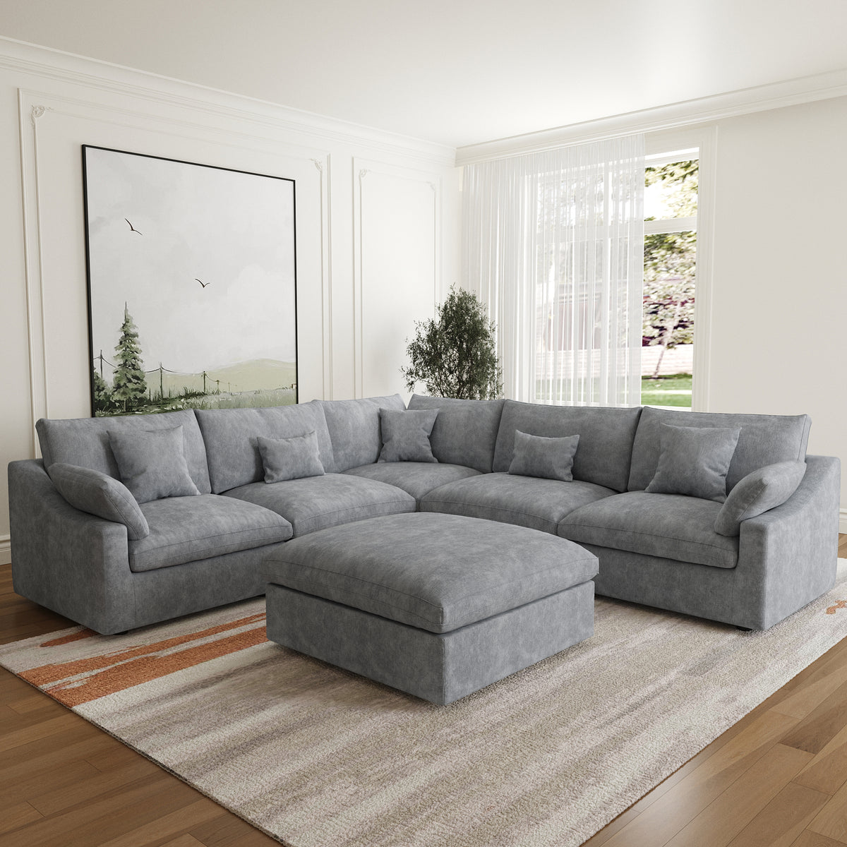 Modular Sofa – Multi-Color Chenille Fabric with Ottoman, Configurable Sectional for Living Room