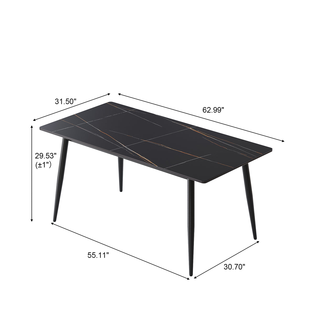 3 Sizes & 3 Colors Rectangular Dining Table – 2-Tone Tapered Metal Legs