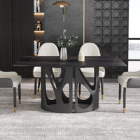 2 Sizes & 3 Colors Rectangular Dining Table – Artistic Cutout Metal Pedestal Base