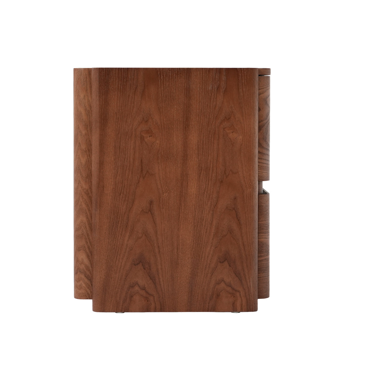 Curved 2-Drawer Solid Wood Nightstand – Modern Minimalist Bedside Table with Natural Grain