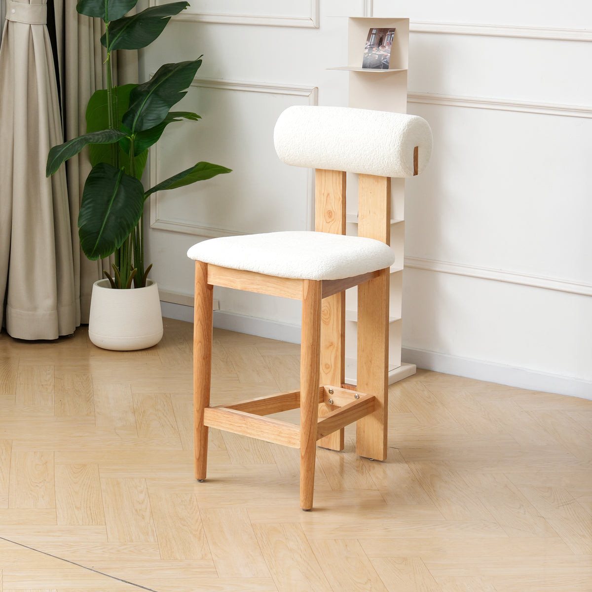 Minimalist Upholstered Counter Bar Stool Set, Solid Wood Frame, 2-Pack Per Box