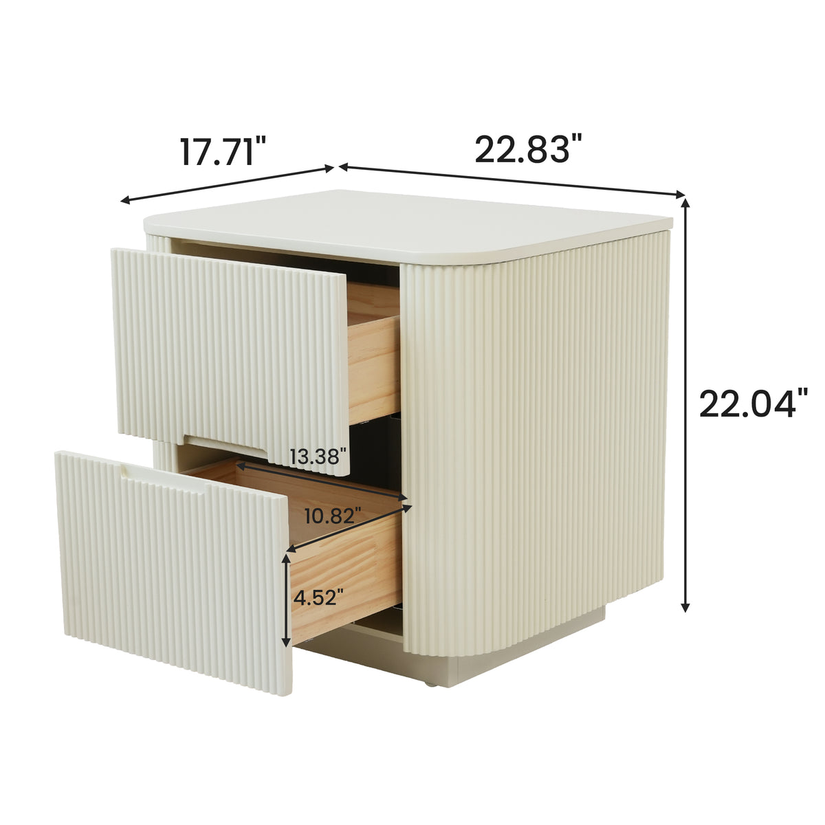 Fluted 2-Drawer Nightstand with Rounded Edges – Modern Minimalist Bedside Table
