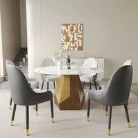 2 Sizes & 2 Colors Round Dining Table – Optional Rotating Lazy Susan, Gold-Geometric Pedestal Base