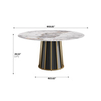 2 Sizes & 3 Colors Round Marble-Pattern Dining Table – Optional Rotating Lazy Susan, Black & Gold Metal Pedestal Base