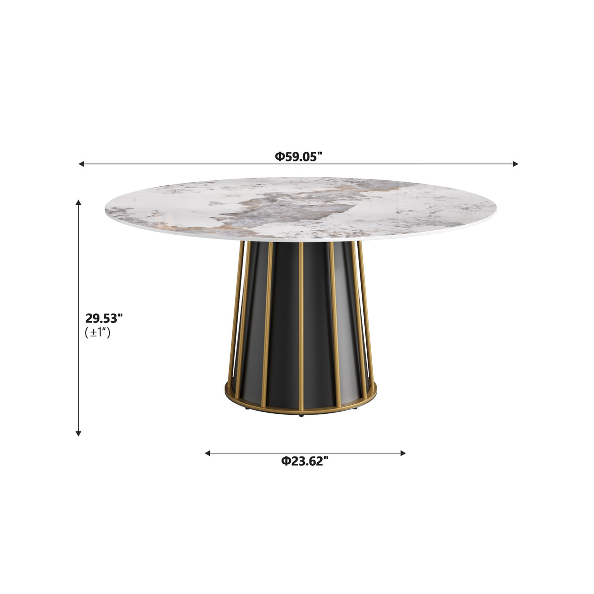 2 Sizes & 3 Colors Round Marble-Pattern Dining Table – Optional Rotating Lazy Susan, Black & Gold Metal Pedestal Base
