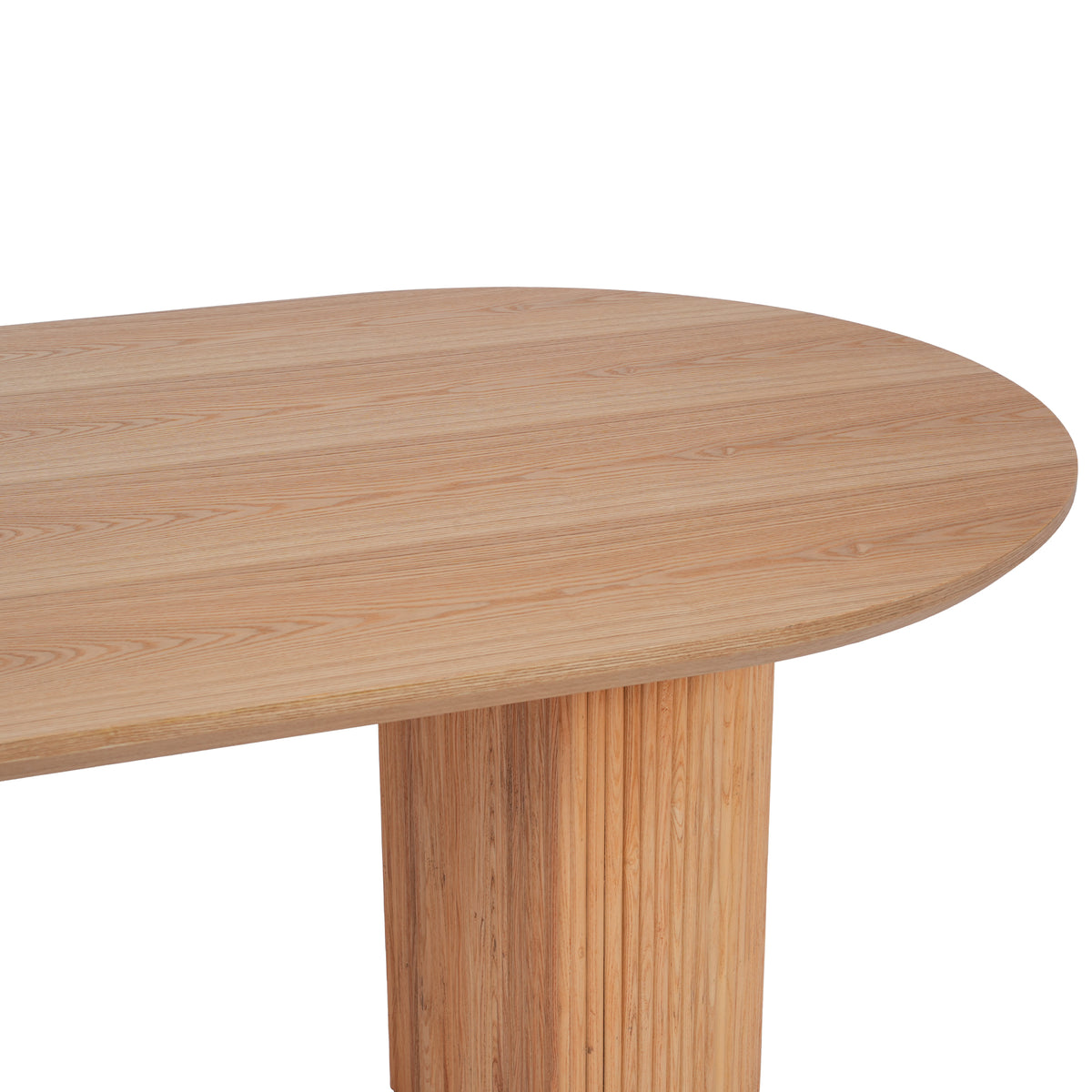 Modern Oval Fluted Pedestal Dining Table – Solid Wood Grain Tabletop for Dining Room