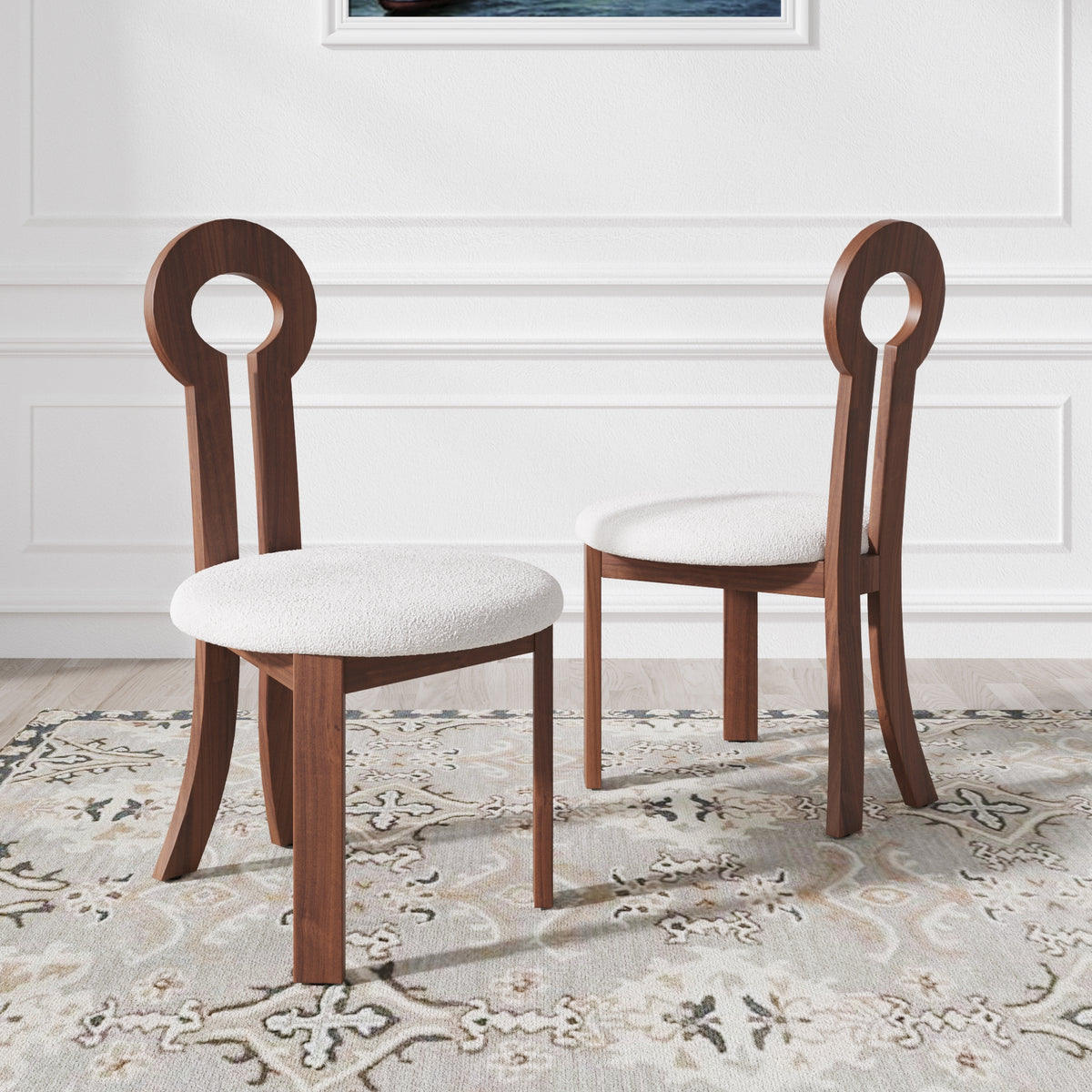 Vintage Wooden Hollow Back Dining Chair Set of 2 – Sherpa Cushion Artistic Design for Dining Room & Living Room