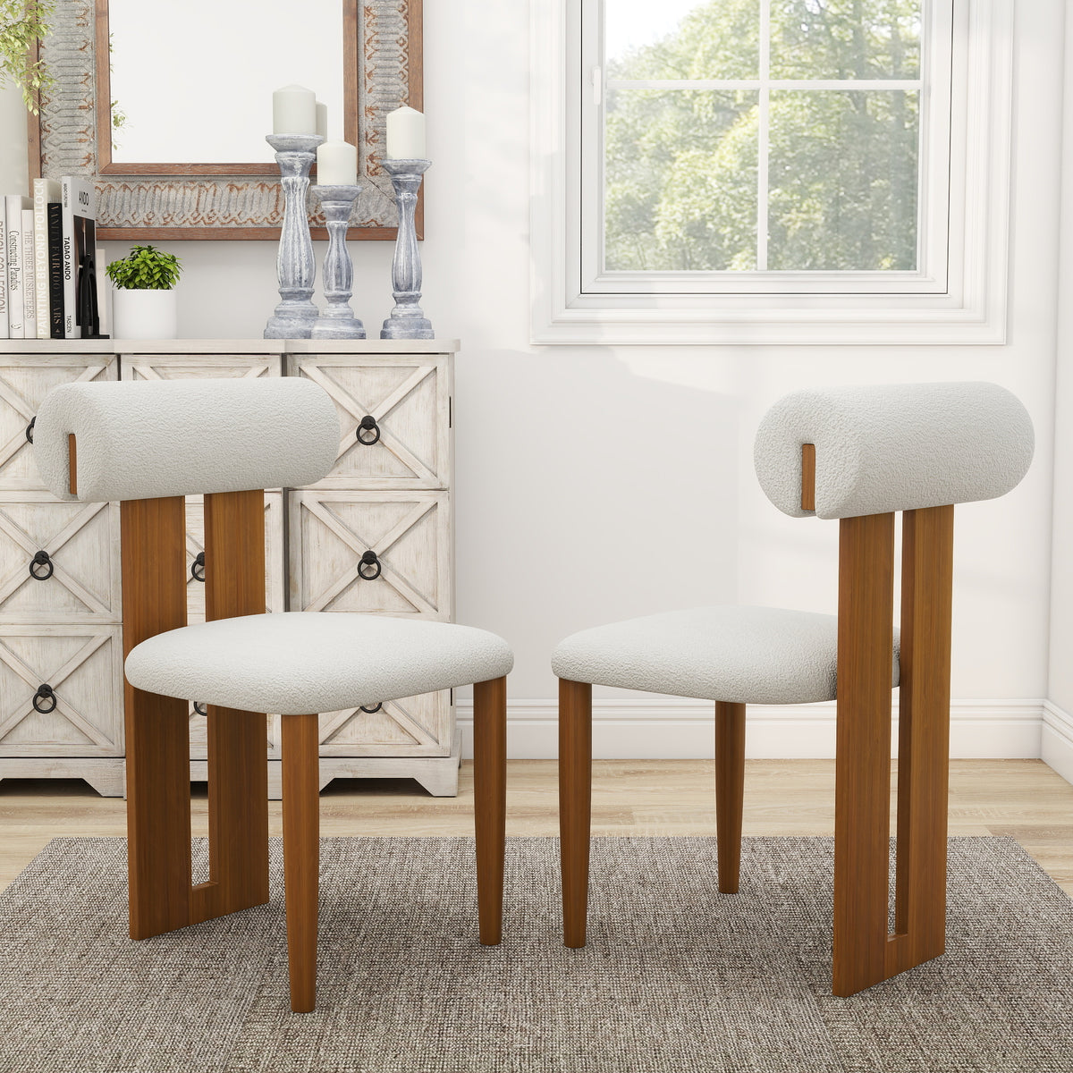 Modern Light Luxury Teddy Fabric Dining Chair Set of 2