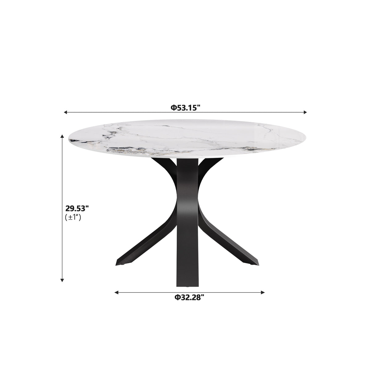 2 Sizes & 3 Colors Round Marble-Pattern Dining Table – Optional Rotating Lazy Susan, 2-Tone X-Shaped Metal Legs