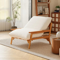 White Ash Wood Frame Chaise Lounge Accent Chair with Striped Cushion